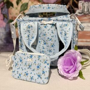 Madden Girl Blue Floral Mini Tote and Coin Purse